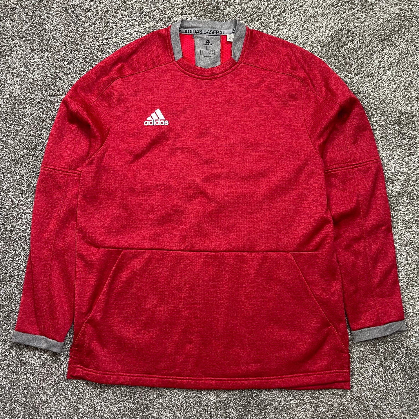 Adidas Men's Large L Baseball Dugout Fleece Pullover Sweatshirt Red Gray CY2057