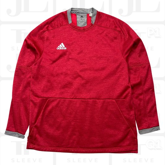 Adidas Men's Large L Baseball Dugout Fleece Pullover Sweatshirt Red Gray CY2057