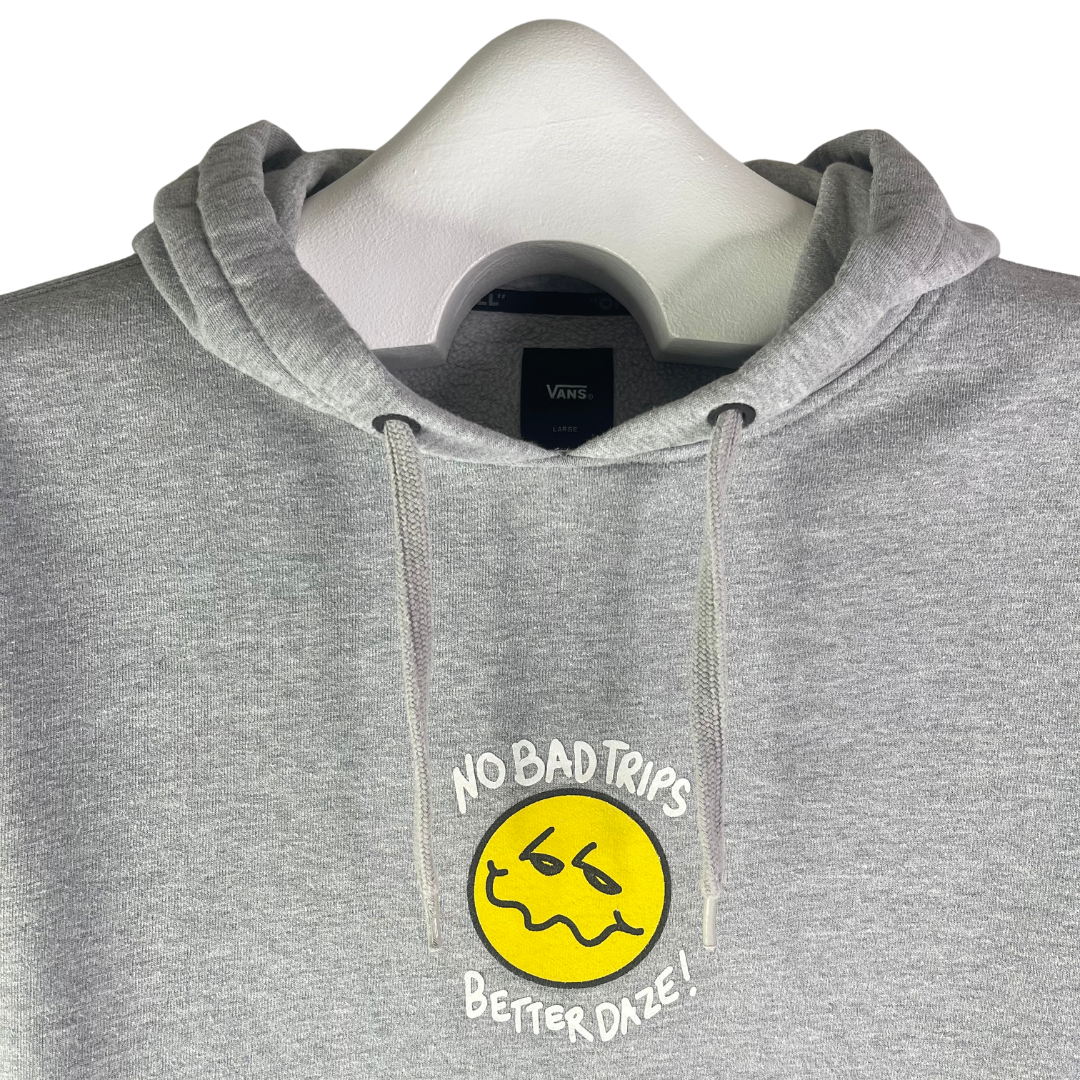 Vans Off The Wall Hoodie "No Bad Trips Better Daze!" Gray Men's Size Large
