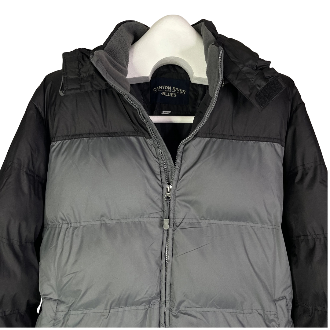 Canyon River Blues 1987 Vintage Y2K Puffer Jacket Grey Black Colorblock Insulated Hooded Coat