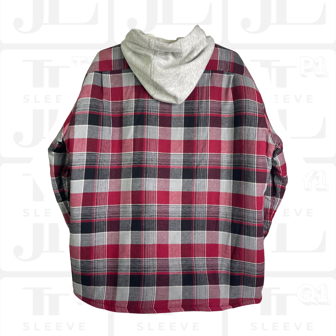Wrangler 2XL Flannel Shirt Jacket Shacket Hooded Lined Red Plaid Button Up