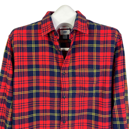 Old Navy Regular Fit Red Navy Yellow Plaid Flannel Shirt L Button Down Heritage Gorpcore