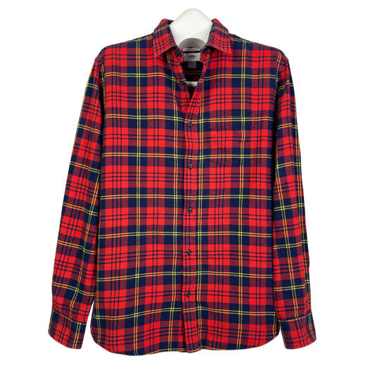 Old Navy Regular Fit Red Navy Yellow Plaid Flannel Shirt L Button Down Heritage Gorpcore