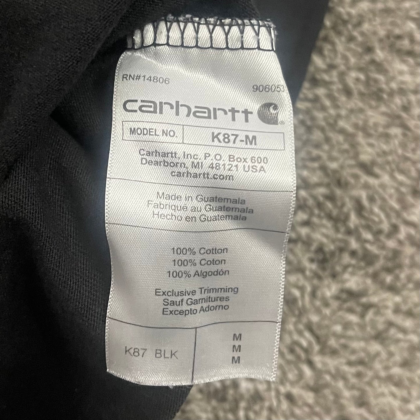 Carhartt K87 Loose Fit Heavyweight Pocket T-Shirt Black Men's Medium M Workwear
