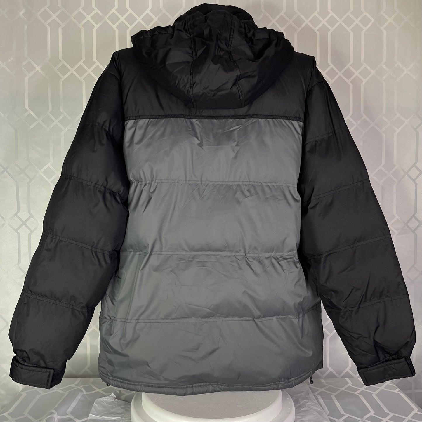 Canyon River Blues 1987 Vintage Y2K Puffer Jacket Grey Black Colorblock Insulated Hooded Coat