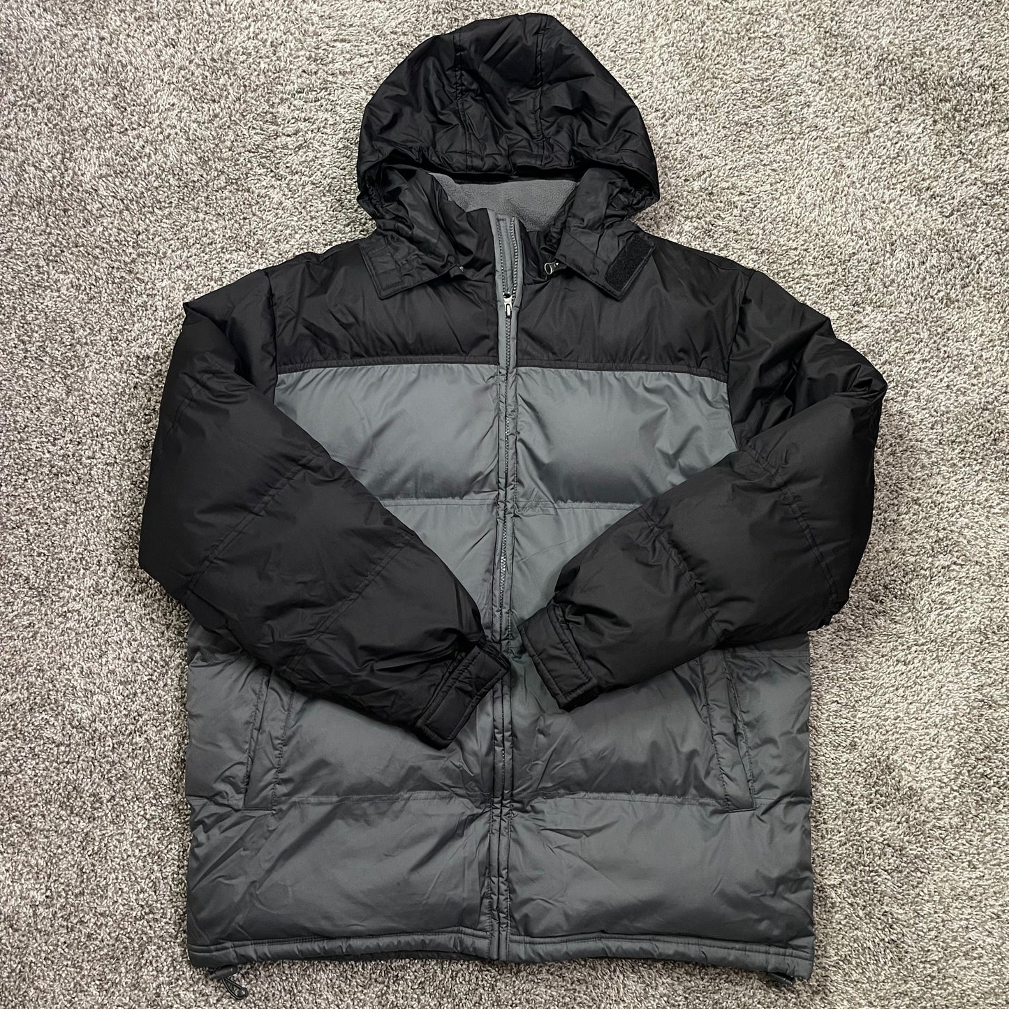 Canyon River Blues 1987 Vintage Y2K Puffer Jacket Grey Black Colorblock Insulated Hooded Coat