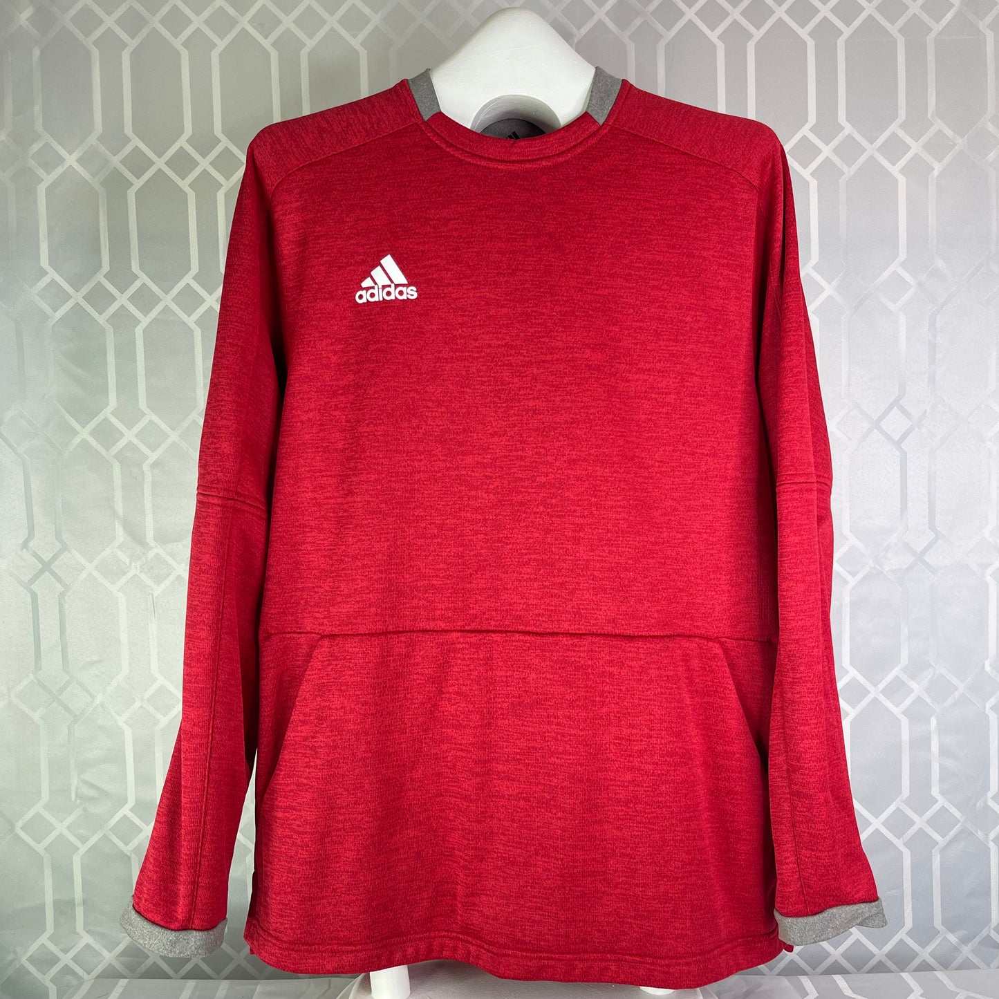 Adidas Men's Large L Baseball Dugout Fleece Pullover Sweatshirt Red Gray CY2057