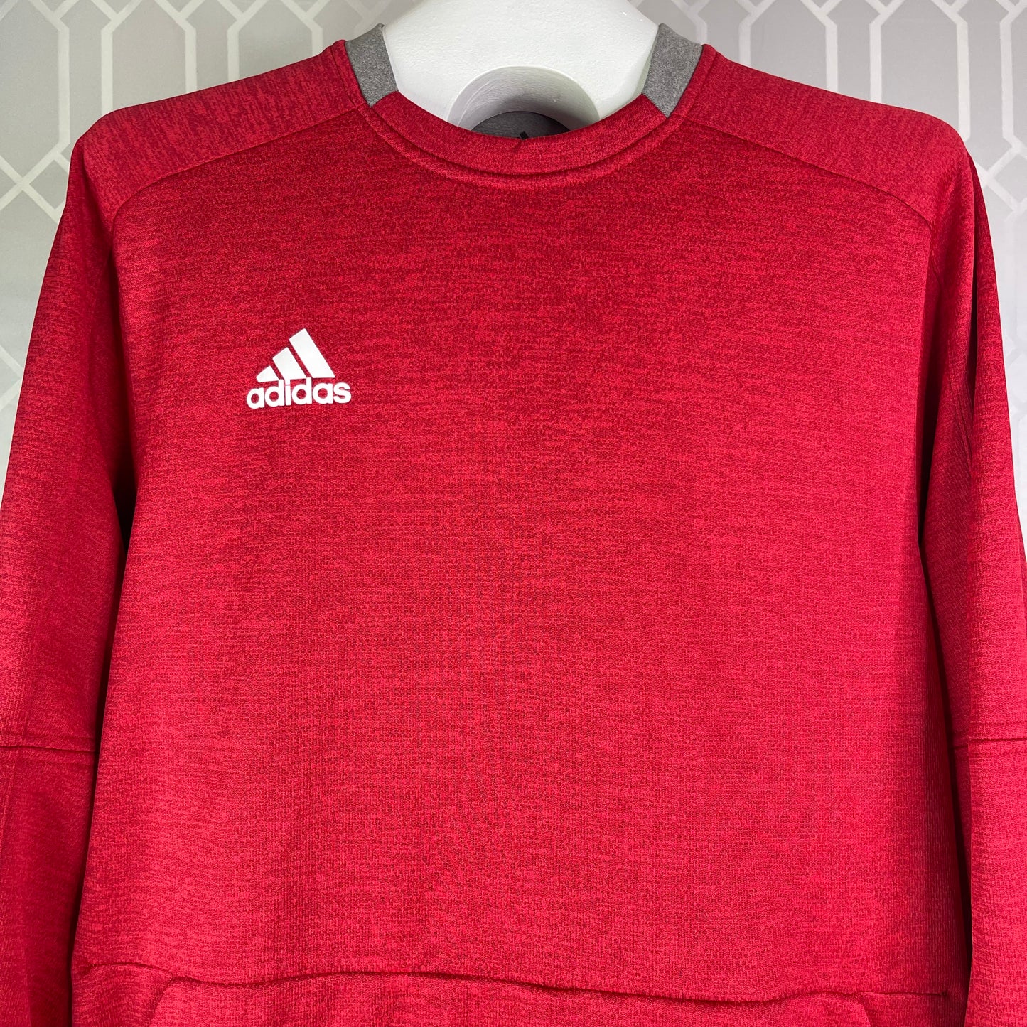 Adidas Men's Large L Baseball Dugout Fleece Pullover Sweatshirt Red Gray CY2057