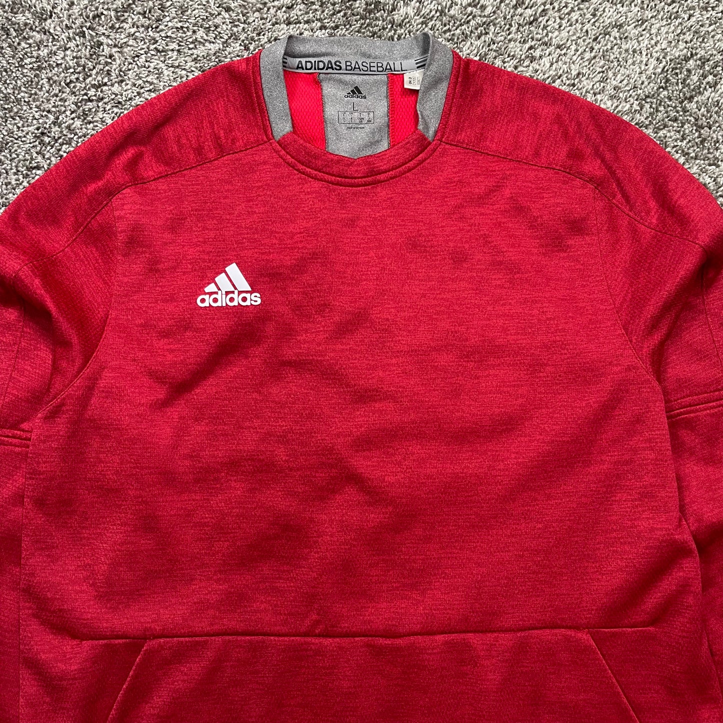 Adidas Men's Large L Baseball Dugout Fleece Pullover Sweatshirt Red Gray CY2057