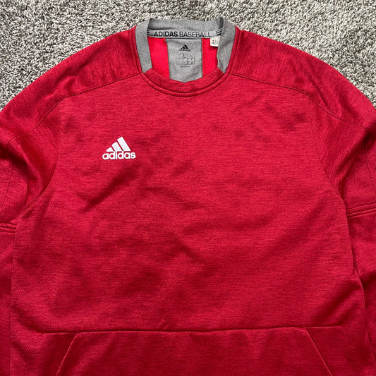 Adidas Men's Large L Baseball Dugout Fleece Pullover Sweatshirt Red Gray CY2057