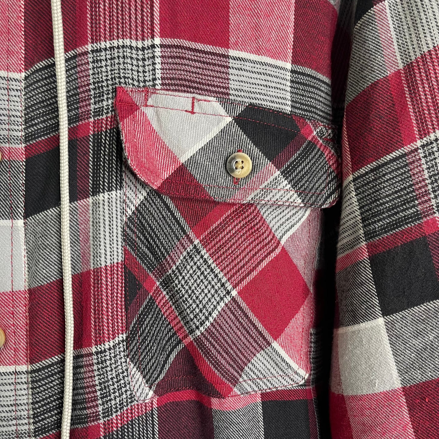 Wrangler 2XL Flannel Shirt Jacket Shacket Hooded Lined Red Plaid Button Up