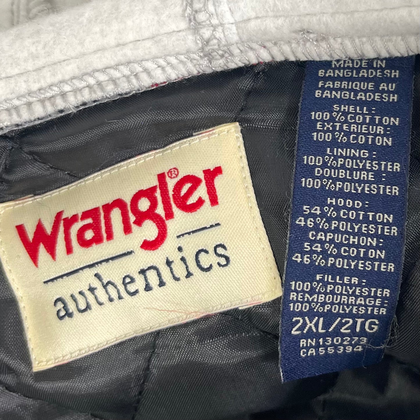 Wrangler 2XL Flannel Shirt Jacket Shacket Hooded Lined Red Plaid Button Up